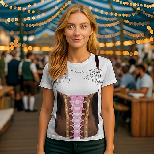 T-Shirt Bayerisch München Deutsch alpin T-Shirt Ärmel Grafik für Damen Erwachsene 3D-Druck für Karneval Oktoberfestbier Party Alltagstauglich Image
