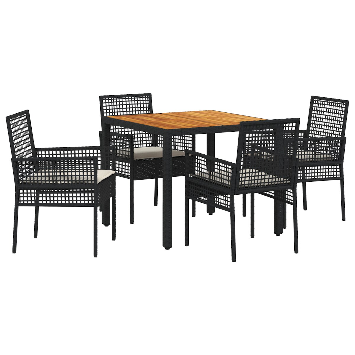 vidaXL 5-teiliges Garten-Essgruppen-Set mit Kissen in Schwarz aus Poly-Rattan Image