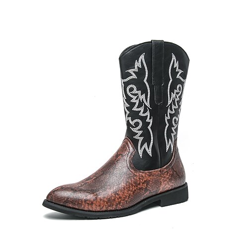 Herren Stiefel Cowboystiefel Retro Schlangenhautschuhe Spaziergang Vintage Lässig PU Leder Bequem Rutschfest Warm Mittelstiefel Loafer Braun Schwarz / Rosa