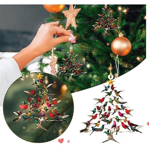 Kolibri-Weihnachtsornament (nicht hohl), 2D-transparentes Acryl, flache Hängedekoration, Vogelbaum-Silhouette für Fenster, Baum, Tischgeschenk für Naturliebhaber, 8 cm Image