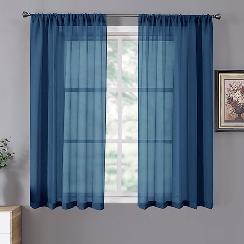 Weiße, transparente Vorhänge mit Stangentasche für Wohnzimmer, 119,4 cm lang, solides Voile-Panel, Blätter-Vorhänge, Sichtschutz, Lichtfilter für Kinderzimmer, jedes Panel Image