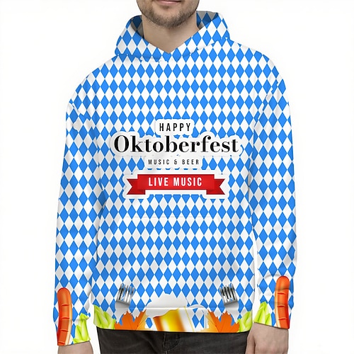 Bayerisch München Deutsch Bischofsärmel Kapuzensweatshirt Pullover Bier Brezel Grafik für Herren Erwachsene 3D-Druck für Karneval Oktoberfestbier Party Alltagstauglich Image