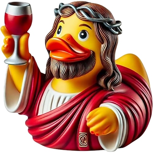 Jesus Maria Entenfigur, Harz-Entenstatue, religiöses Wohndekor-Geschenk, lustige katholische Gummienten-Skulptur für Schreibtisch, Regal oder Tischdekoration Image