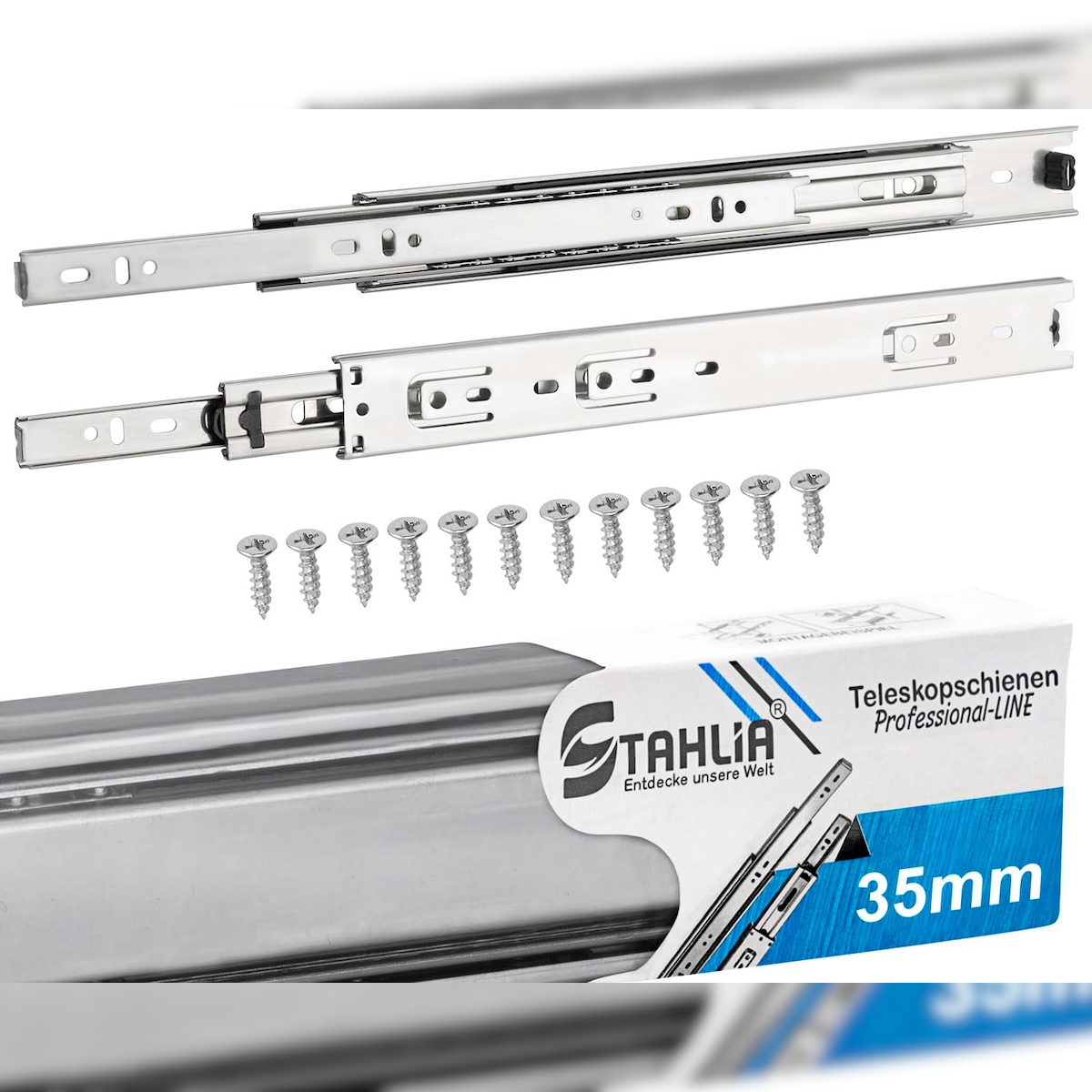 ID Dinkel 5 Paar Schubladenschienen 35mm - Länge 400mm VOLLAUSZUG Teleskopschublade Schubladenauszug Image