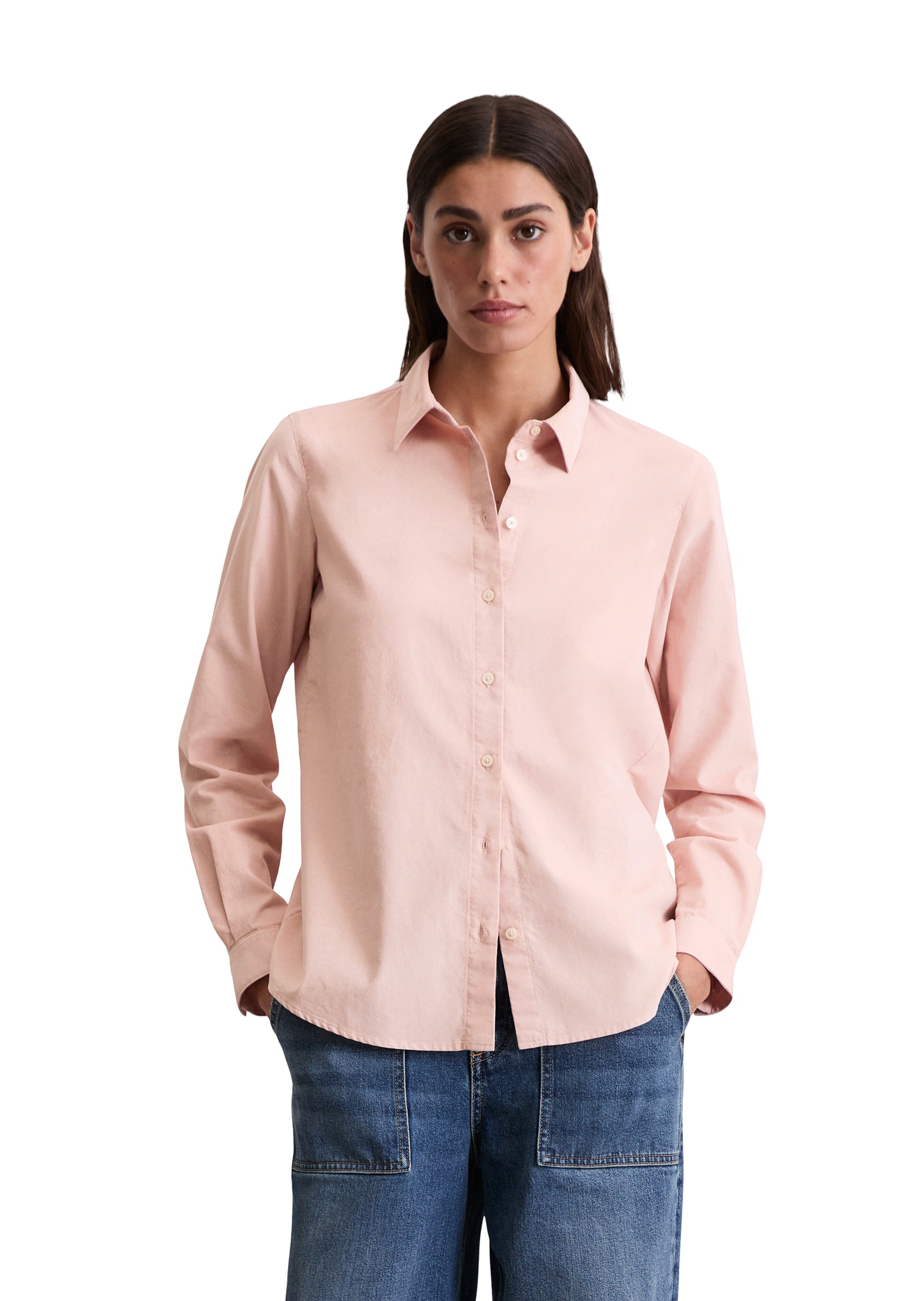 Langarmbluse MARC O'POLO "in samtiger Cord-Qualität", Damen, Gr. 32, rosa (pastel rose), Obermaterial: 78% Baumwolle, 22% Lyocell, unifarben, Basic, regular fit normal, Manschette, Blusen