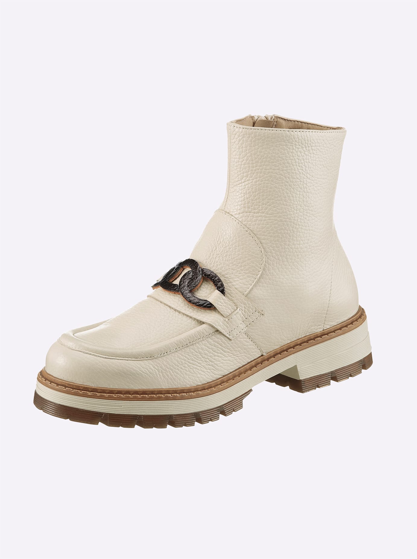 Stiefelette HEINE, Damen, Gr. 36, beige (creme), Glattleder, Leder, Rindsleder, Synthetik, Schuhe Stiefelette