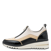 Slip-On Sneaker MARCO TOZZI, Damen, Gr. 37, schwarz (creme, schwarz), Textil, Lederimitat, kontrastfarbene Details, sportlich, Schuhe, Keilabsatz, Halbschuh, Freizeitschuh mit Front-Reißverschluss