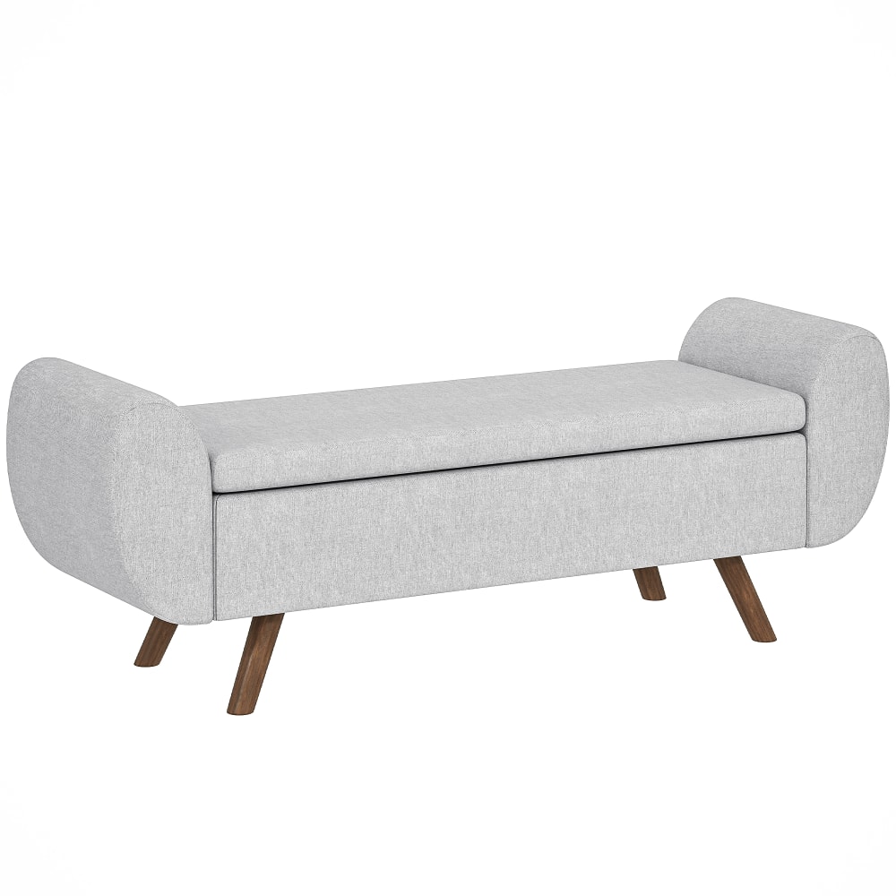 Banc de rangement pouf avec accoudoirs en lin gris