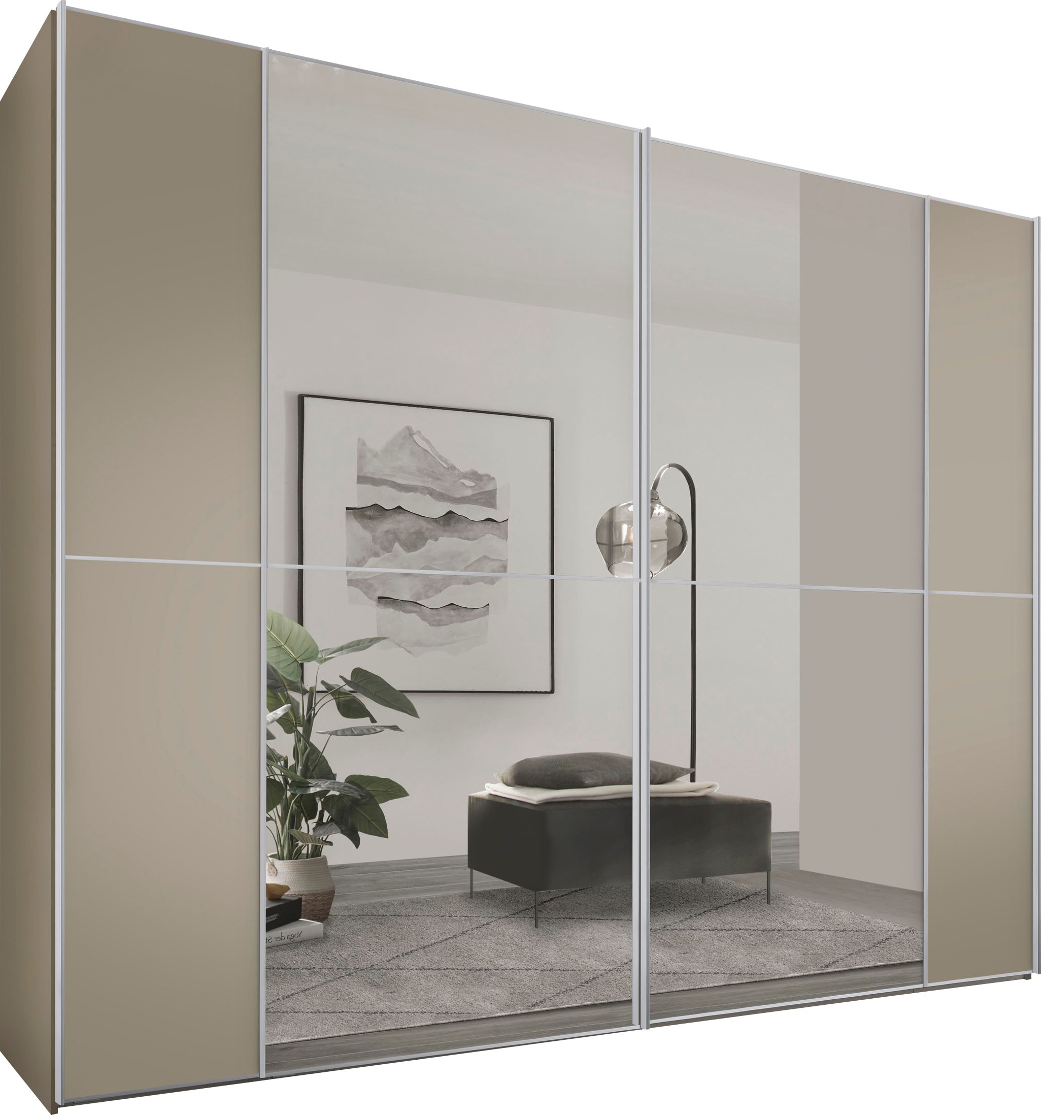 Schwebetürenschrank STAUD "Sonett 220, Made in Germany", beige (sand), B:249cm H:222cm T:68cm, Holzwerkstoff, Schränke, mit vier verschiedenen Ausstattungsvarianten Image