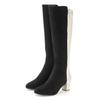 Stiefel LASCANA, Damen, Gr. 38, schwarz (schwarz, weiß), Obermaterial: 100% Textilmaterial. Futter: 100% Lederimitat. Decksohle: 100% Lederimitat. Laufsohle: 100% Synthetik, mehrfarbig, feminin, Schuhe, Langer Stiefel, Stiefelette mit Blockabsatz in...
