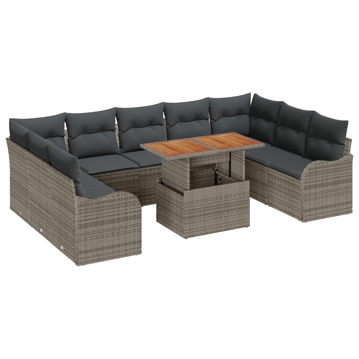 vidaXL 10-teiliges Garten Sofa Set mit Kissen Grau Poly Rattan Akazie Image