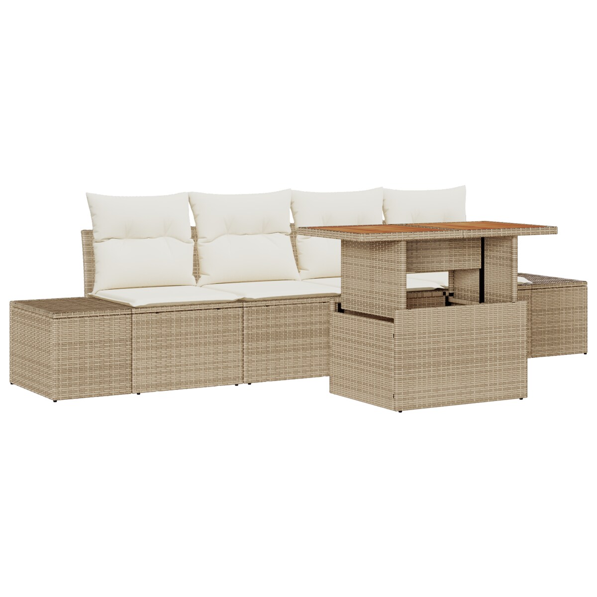 vidaXL 5-teiliges Garten-Dining-Set mit Kissen in Beige aus Poly-Rattan und Akazie Image