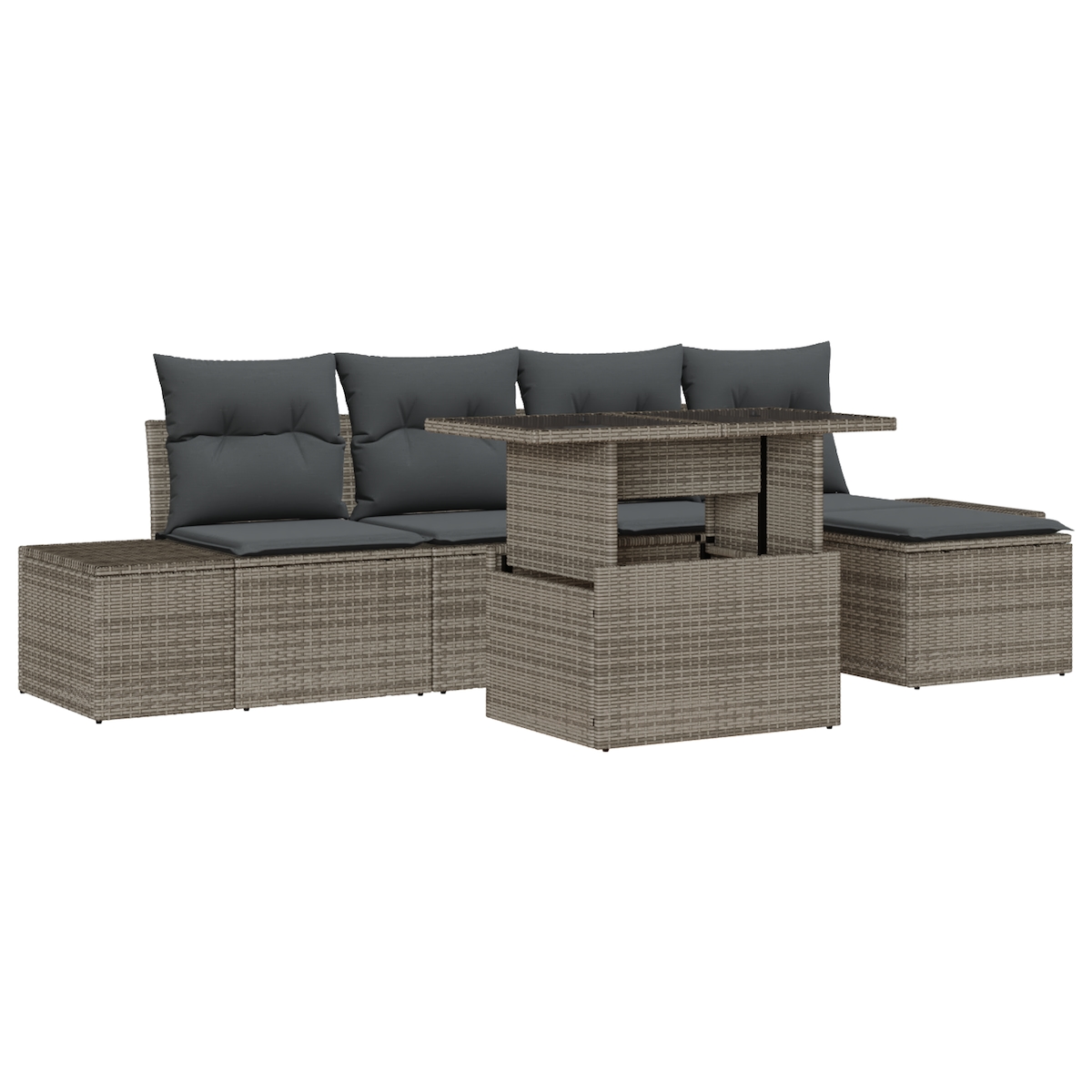 vidaXL 6-teiliges Garten-Sofa-Set mit Kissen in Grau aus Poly-Rattan Image