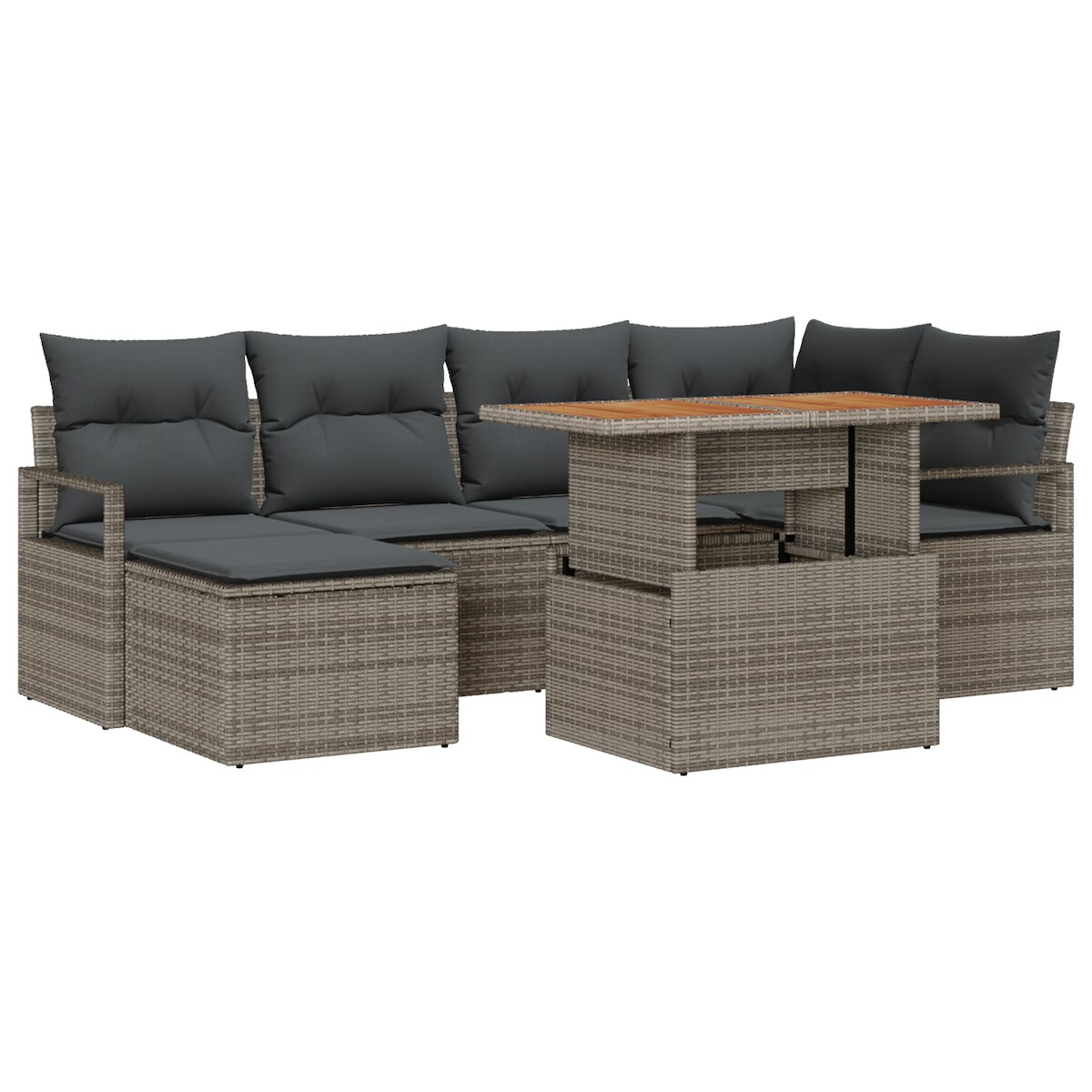 vidaXL 7-teiliges Gartensofa-Set mit Kissen in Grau aus Poly-Rattan und Akazie Image