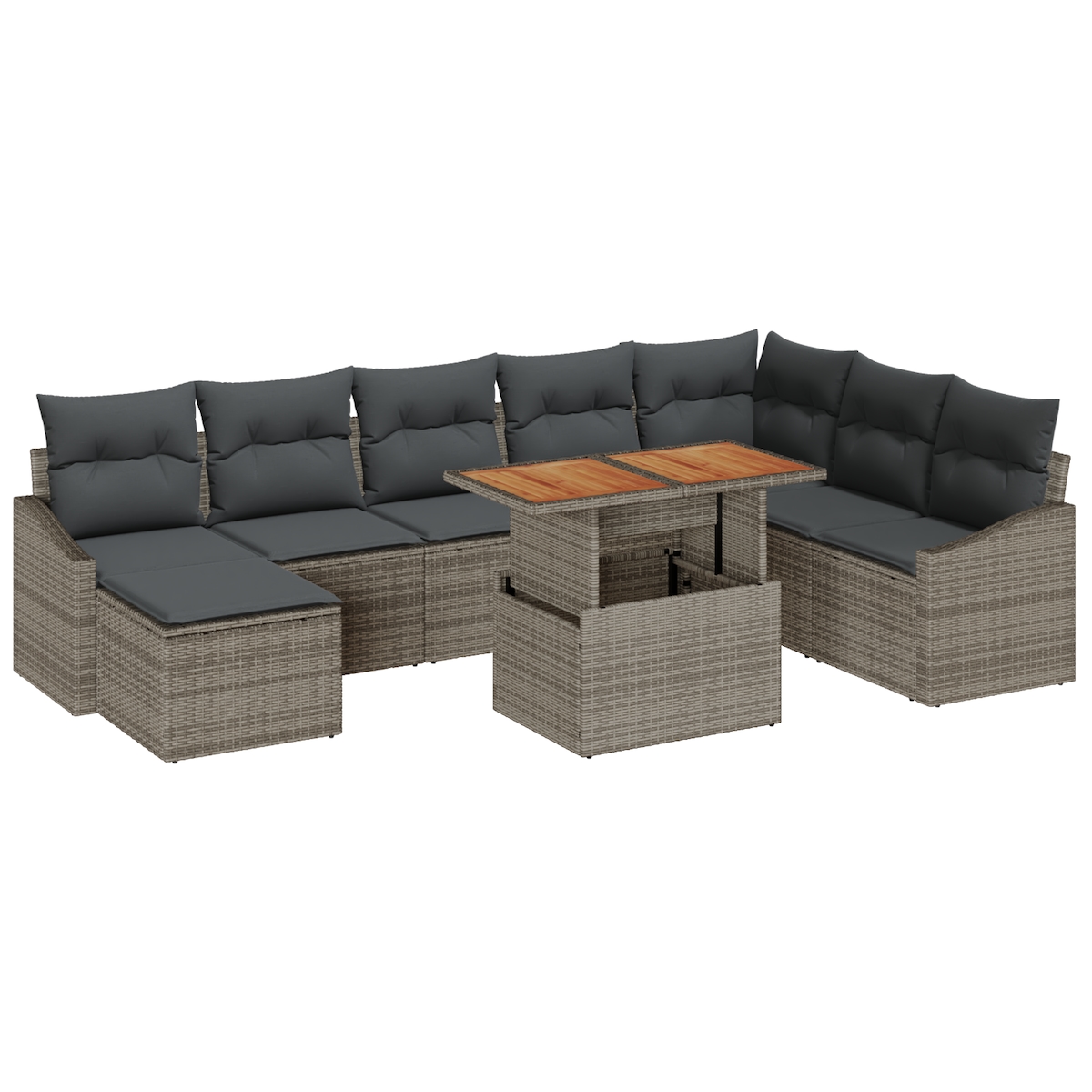 vidaXL 9-teiliges Garten-Esszimmer-Set mit Kissen in Grau aus Poly-Rattan und Akazie Image