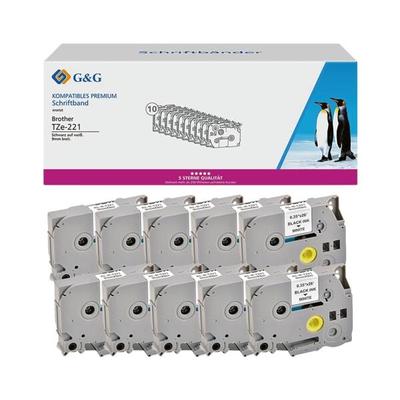 G&G 10er-Pack Schriftband ersetzt Brother TZe-221 9 mm schwarz, 0.9 cm Image
