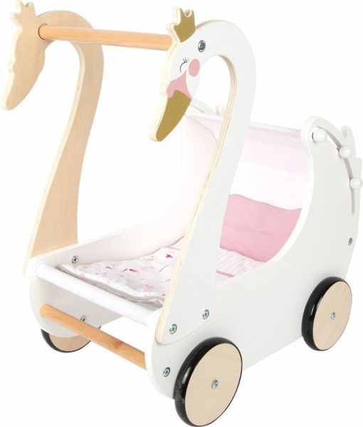 Small foot 12283 - Puppenwagen Schwan, Holz, weiß, Griffhöhe: 50cm - Legler