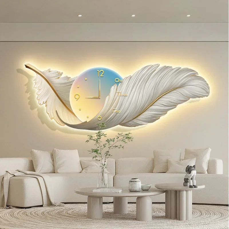 LED Wanduhr Licht Luxus Große Kunst Uhren Wohnzimmer Dekor Malerei Wand Uhr Feder Stille Uhr Renoj Hause Dekoration