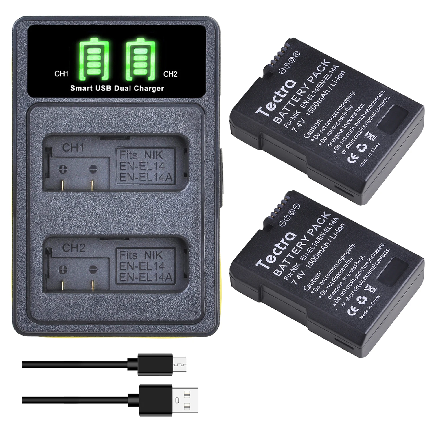 1500 mAh EN-EL14 EN-EL14A Li-Ionen-Akku/USB-Doppelladegerät für Nikon D5600 D5100 D5200 D3100 D3200 D3300 D3400 D3500 P7000 P7800 Image