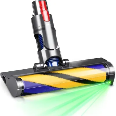 Bürste kompatibel mit Dyson V7 V8 V10 V11 V15, Ersatzbürste mit grüner LED und weicher Rolle, Bodenbürste für Hartböden und P Image