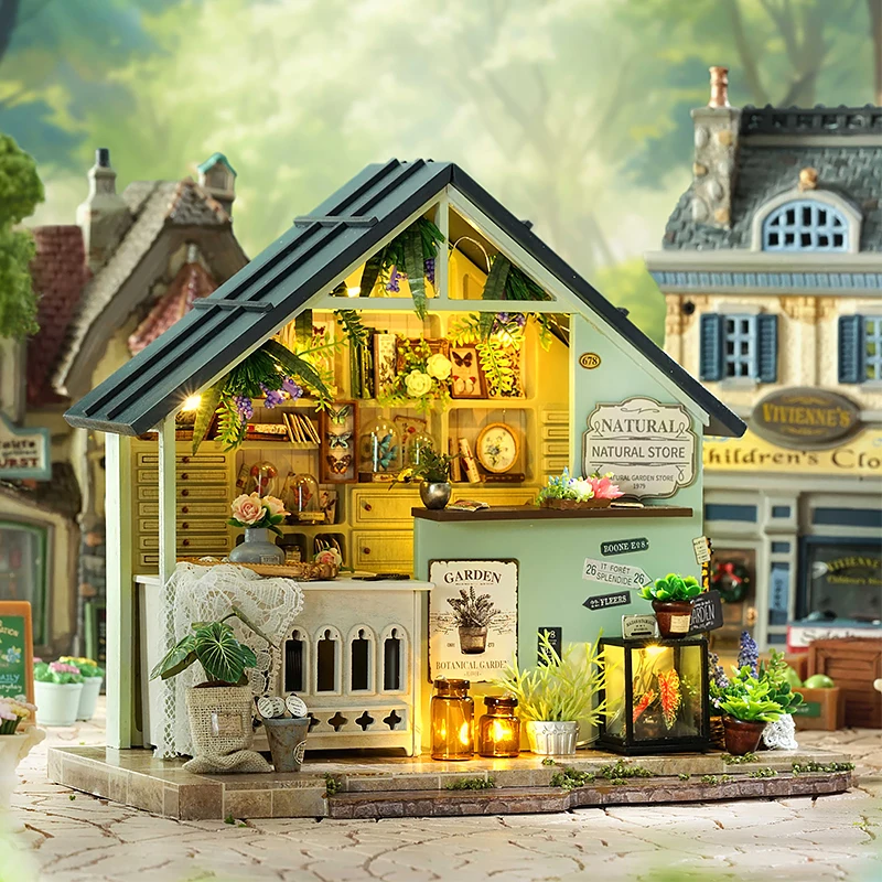 DIY Holz Miniatur Puppenhäuser Pflanzen Studio Cottage 3D Puzzle Montage Gebäude Modell Kits Mit Möbel Casa Für Kind Geschenke
