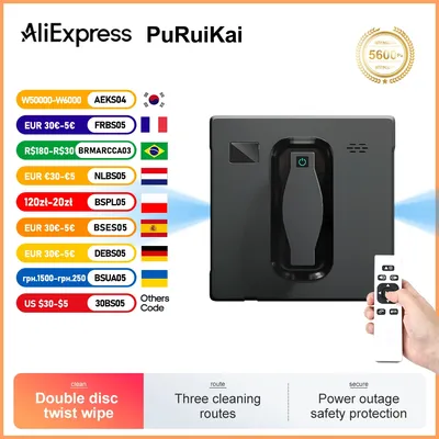 PuRuiKai Roboter-Fensterreiniger, Dual-Wasserspray, intelligenter Speicher, hohe Vakuumsauger, Lasersensor, Glasreinigungsroboter für Zuhause Image