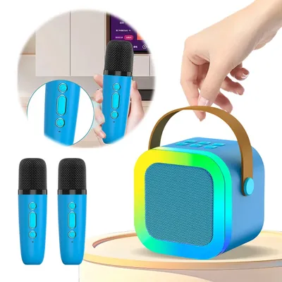 Bluetooth-kompatible 5.3-Mini-Heimkinoproutsprecher mit kabellosem Mikrofon, kleiner Lautsprecher, verstellbare LED-Leuchten für Heim-Karaoke Image