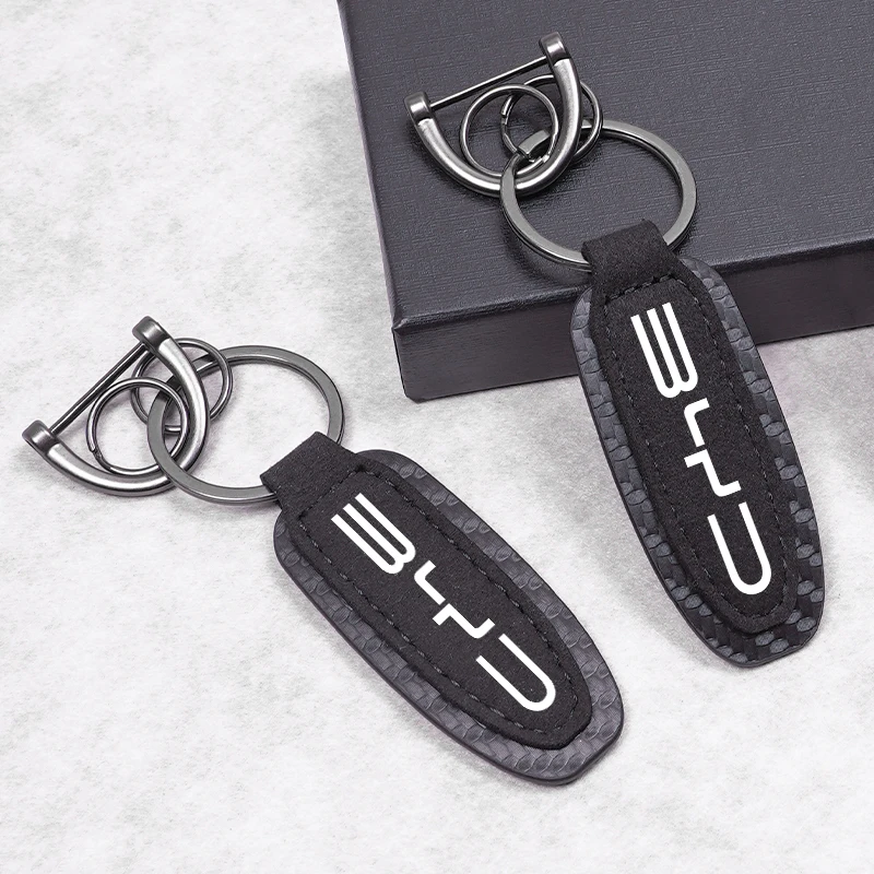 Wildleder Auto Styling Schlüsselanhänger Kohlefaser Schlüsselanhänger Zubehör für BYD Atto 3 Yuan Plus Han Tang EV F3 E6 Dmi Song F0 Qin Pro G3 I3 Image