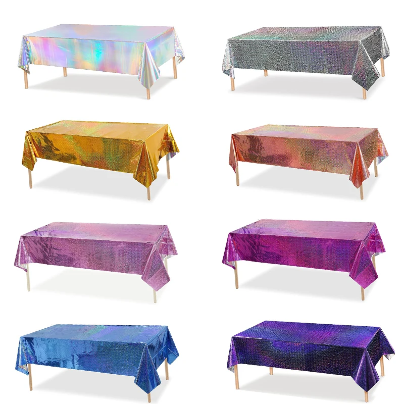 137x274cm Glitzer Aluminium folie Tischdecke Hochzeit Geburtstags feier Dekorationen Baby party rechteckige wasserdichte Tischdecke Image
