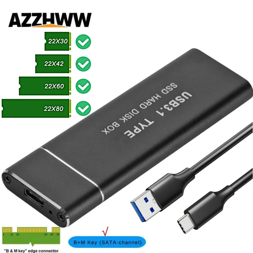 Tipo-C USB 3.1 a M.2 NGFF SSD Scatola per disco rigido mobile Scheda adattatore di tipo C Custodia esterna per m2 SATA SSD 2230/42/60 2280