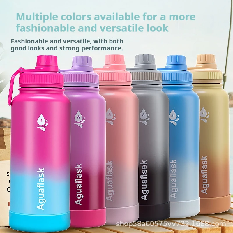 New304 Edelstahl-Thermoskanne mit Farbverlauf, tragbare Sportwasserflasche für den Außenbereich, Thermoskanne mit großem Fassungsvermögen und Kühllagerflasche Image