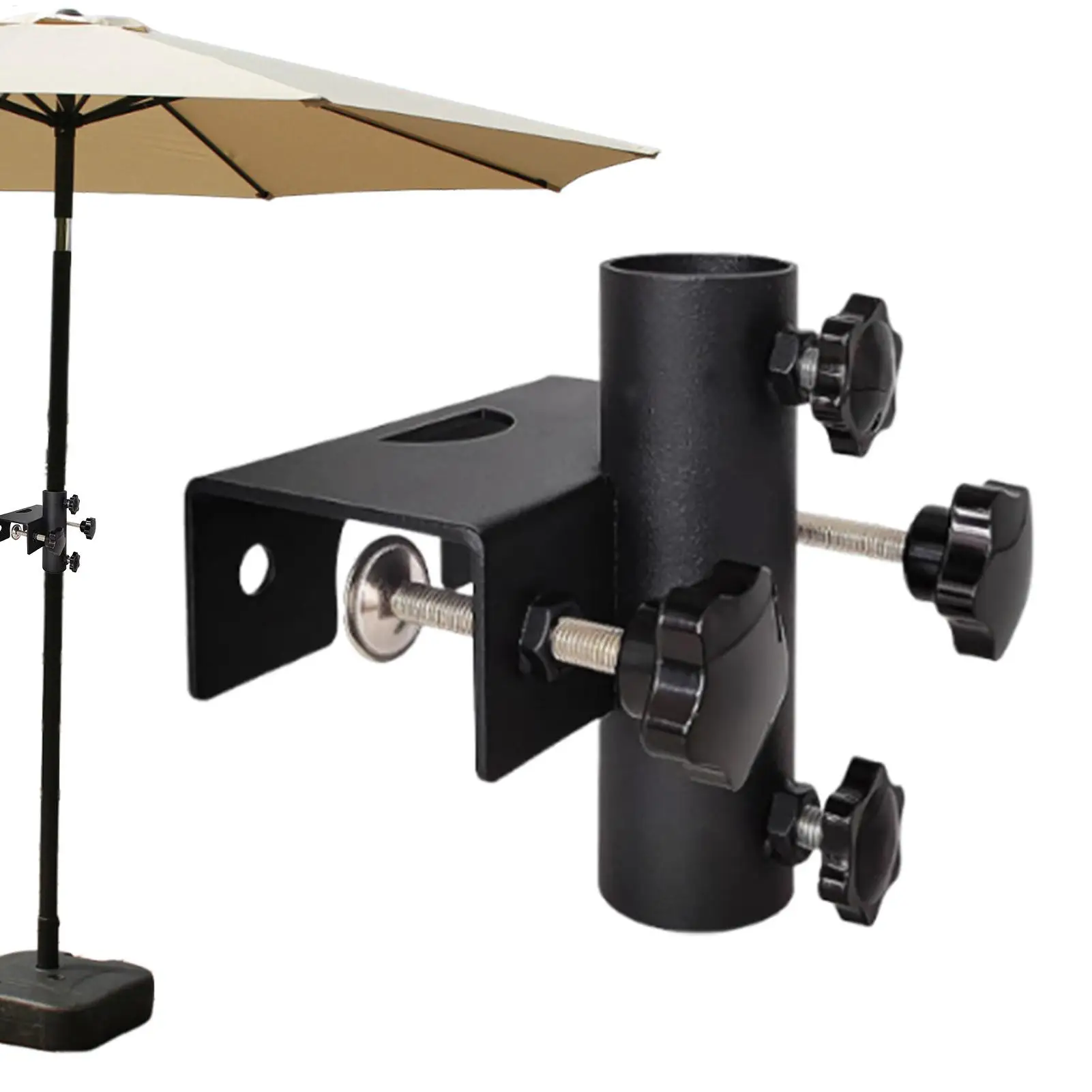 Schirmhalter für Deckgeländer, verstellbare Metall-Terrassenschirmklemme, robuste Sonnenschirmbasis für den kommerziellen Pool-Dock Image