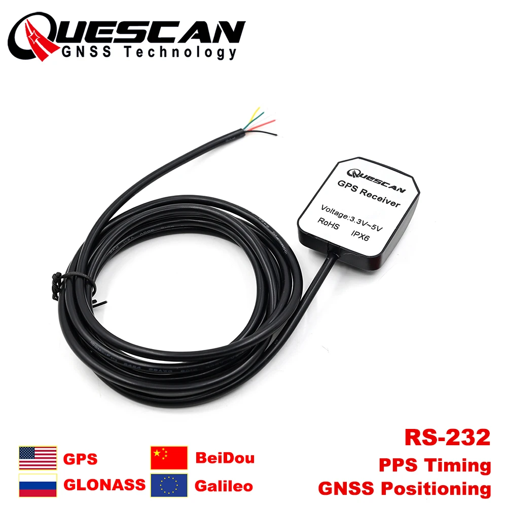 QUESCAN UBX-M10 RS232 GPS-Modul GNSS-Antennenempfänger NMEA 0183 RS232 GPS Galileo BeiDou GLONASS NMEA0183 PPS 1PPS Timing Image