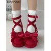 Original Rote Lolita Plateauschuhe Frühling und Herbst Mädchen Niedliche Schleife Elegante Prinzessin Tea Party High Heels Y2k Mary Jane Schuhe