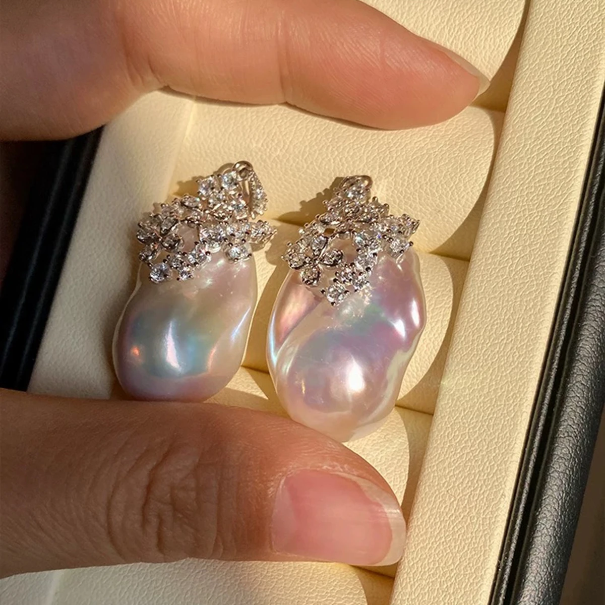 Collana di perle barocche naturali Aurora, set di diamanti resistenti Collana con ciondolo in argento sterling S925 con catena al collo con clavicola di lusso leggera