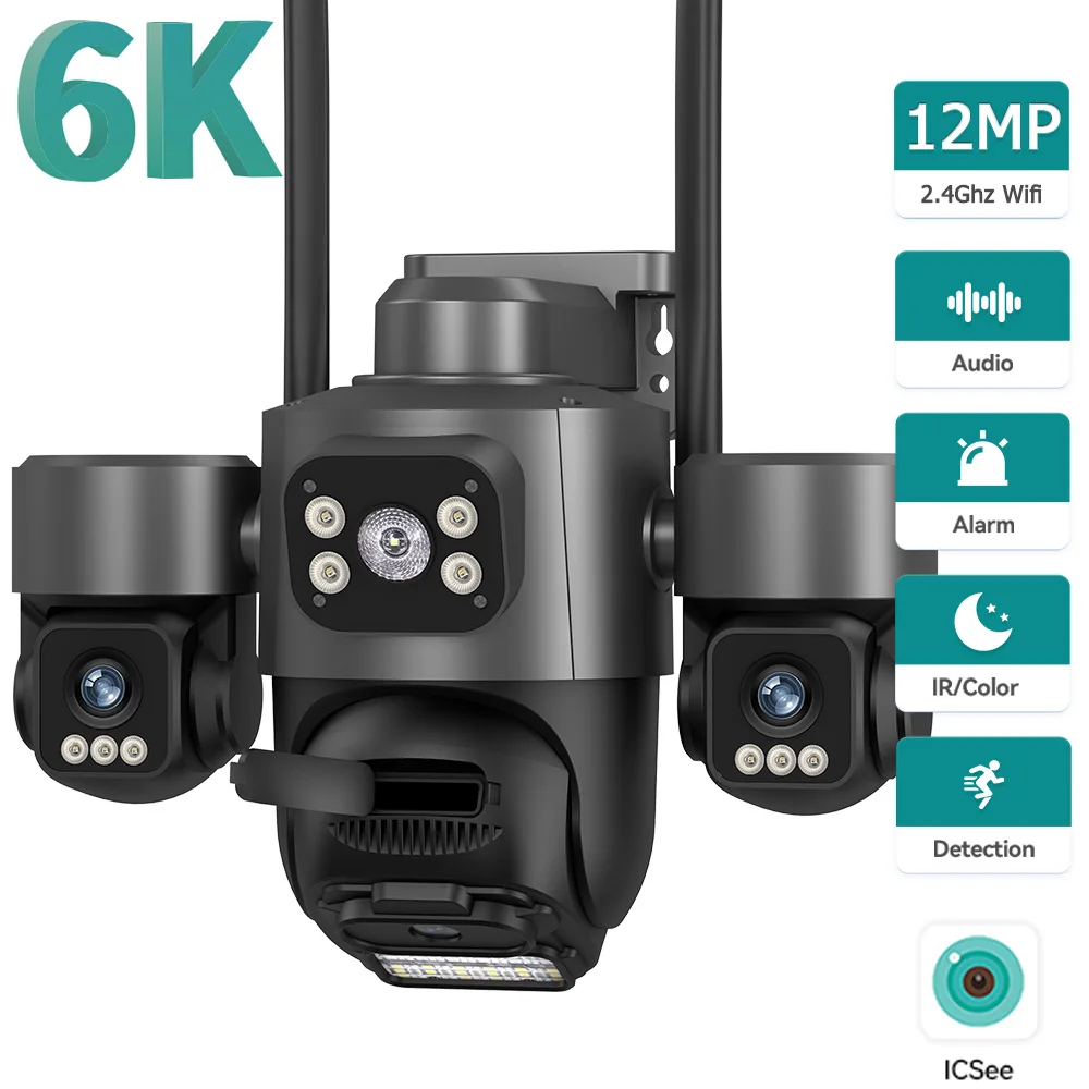 12MP Triple Lens PTZ IP Sicherheit Kamera IP66 Wasserdichte Auto Tracking Nachtsicht 2-Wege Audio WIFI CCTV Überwachung iCsee APP Image