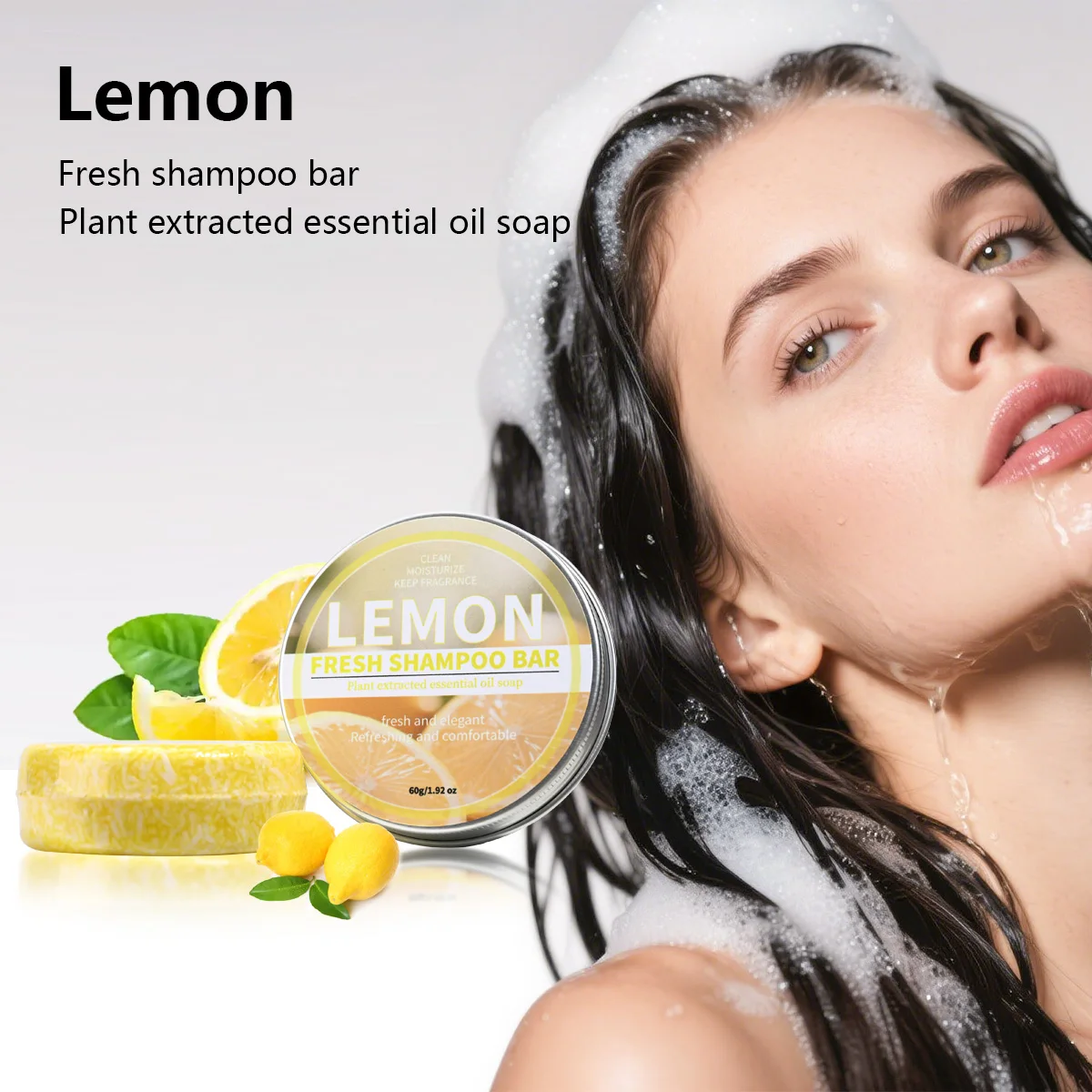 Lemon Essential Oil Shampoo Bar, Fresh Fruit Lemon Essence Haarpflegeseife, Tiefenreinigende natürliche Ölseife Image