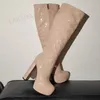 DOHBANER Frauen Kniehohe Stiefel Plattform Runde Kappe Dicke High Heels Seitlichem Reißverschluss Hohe Stiefel Damen Schuhe Frau Große Größe 40, 43, 45 52