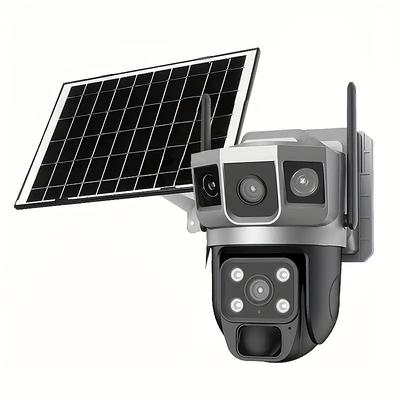 Outdoor Solar-powered Camera With Smart Ai Alerts Wifi Camera With Dual Lenses 360 View Of Home Security System With Human Detection Automatic Tracking Colour Night Vision And Pir Sensor.