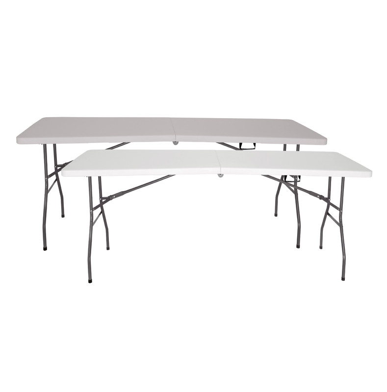 TheHomeWeeks 2er-Pack stabile Klapptische, 180 x 70 x 74 cm, öffentlich zugänglich. Tragbar. 3,5 cm dicke HDPE-Tischplatte. Die Homeweeks Image