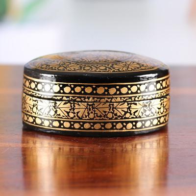 'Hand-Painted Leaf-Patterned Papier Mache Wood Decorative Box'