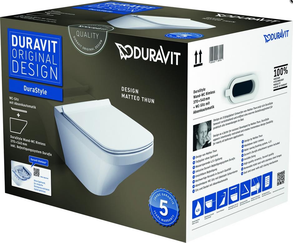 Duravit Wand-WC DuraStyle Rimless pl WC-Sitz m. Absenkaut. mit Befestig. Image