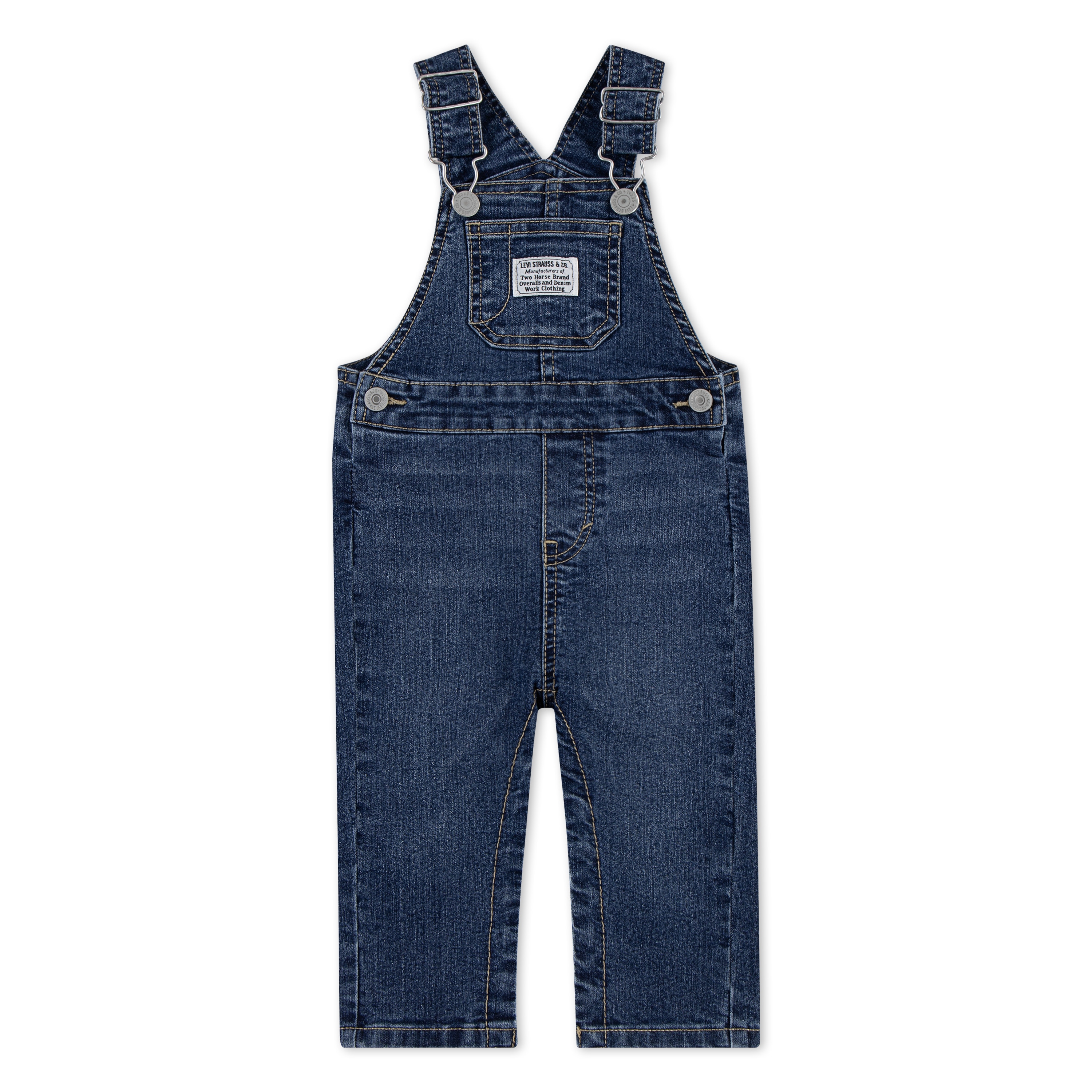 Latzjeans LEVI'S KIDS "SHORTALL", Baby, Gr. 3M (62), N-Gr, bandwagon w, o destruction, Denim/Jeans, Obermaterial: 76% Baumwolle, 21% Polyester, 3% Elasthan, Basic, Jeans, UNISEX Image
