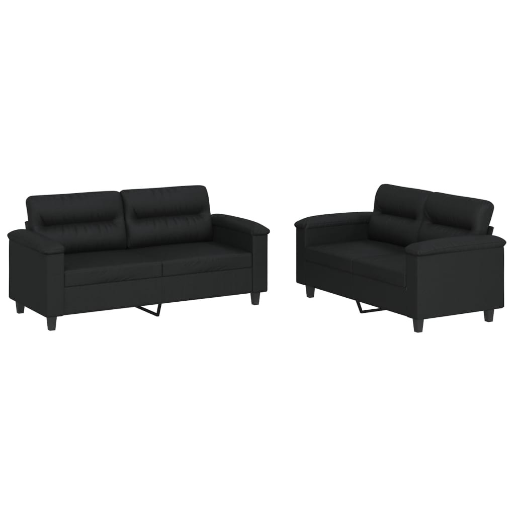 vidaXL 2-tlg. Sofagarnitur mit Kissen Schwarz Kunstleder Image