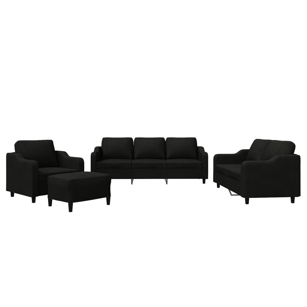 vidaXL 4-tlg. Sofagarnitur mit Kissen Schwarz Stoff Image