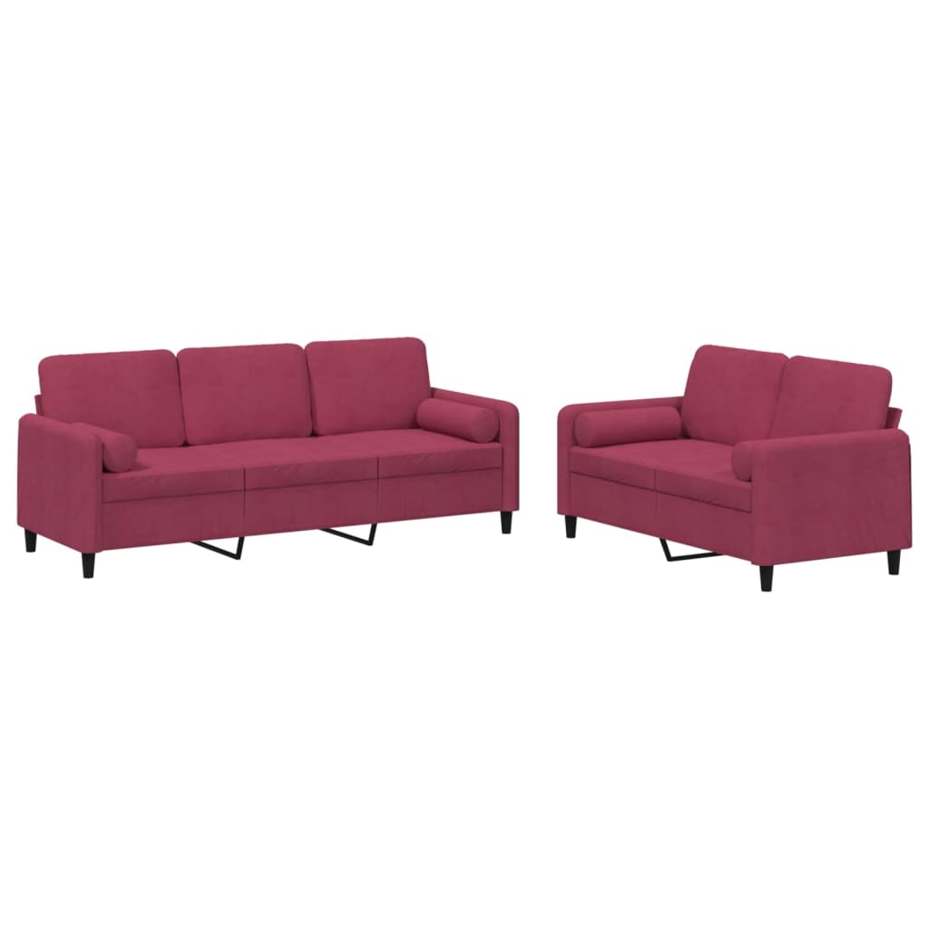 vidaXL 2-tlg. Sofagarnitur mit Kissen Weinrot Samt Image