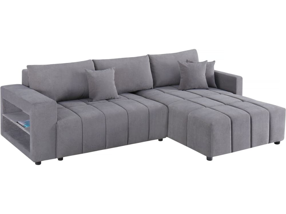 Canapé d'angle convertible 3 places en tissu chenille gris