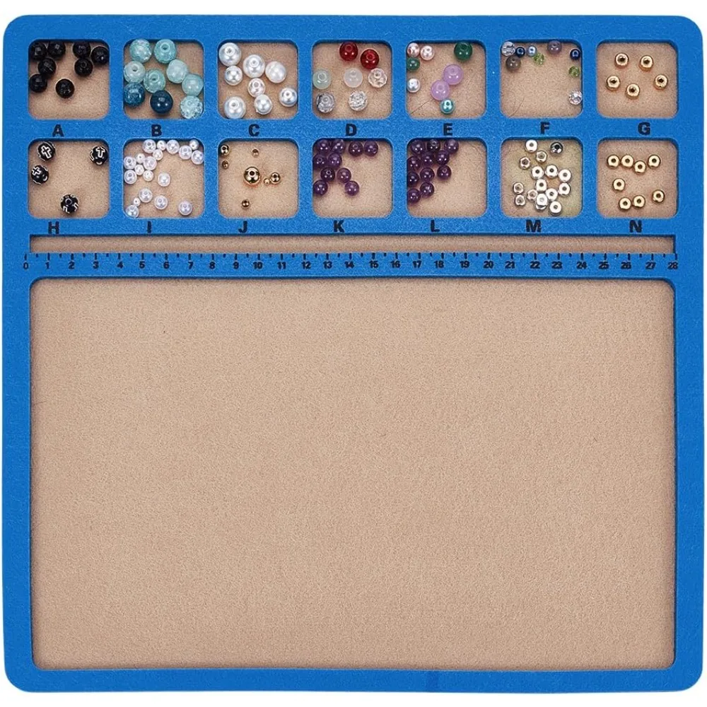 Blaue Perlenmatte mit rechteckigem Filzbrett, 30 x 30 cm, mit Leitern und 14 Gittern, Perlenablage für die Schmuckherstellung, Perlenzubehör Image