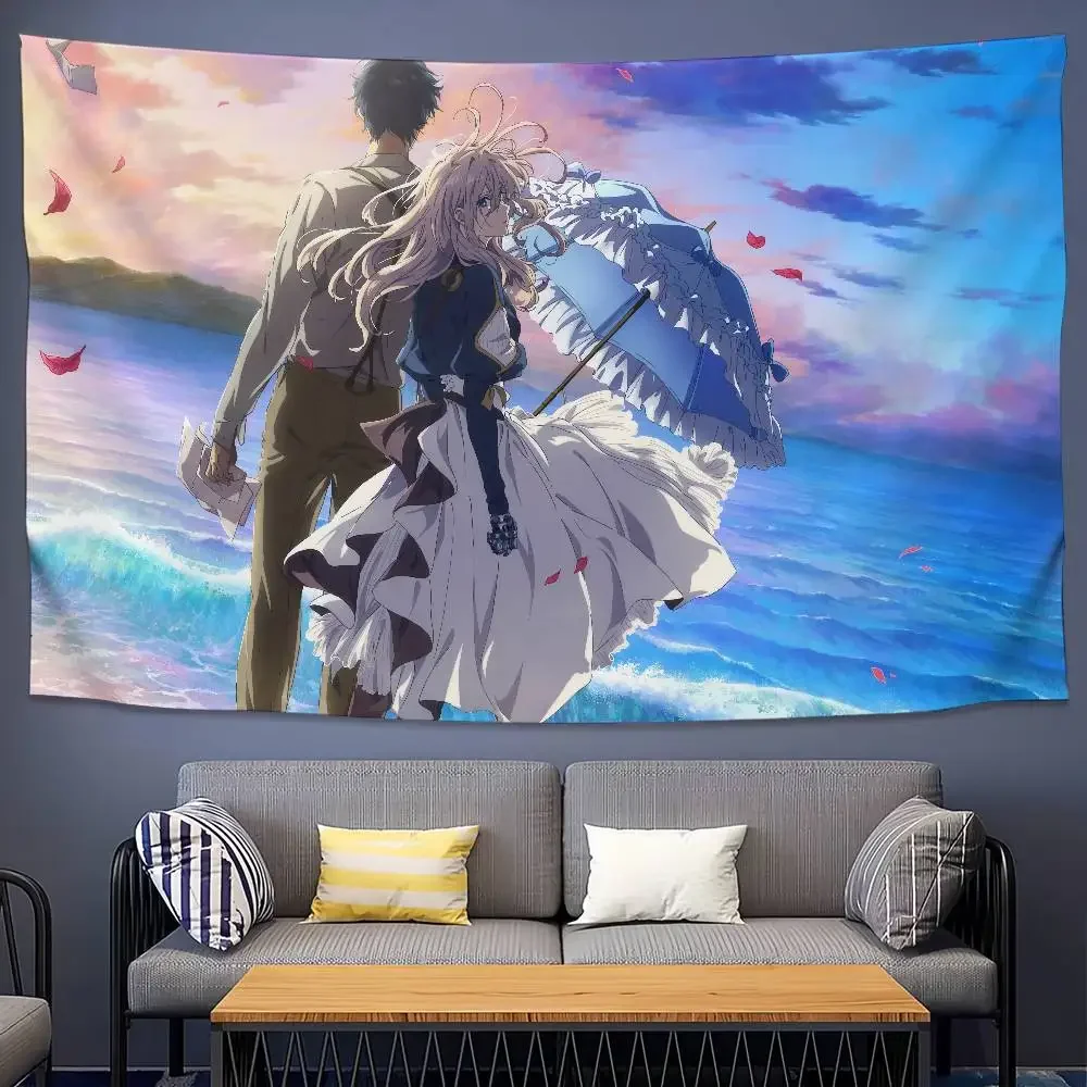 Violet-Cartoon-Evergarden Wandteppich Dekoration Schlafzimmer Schlafsaal Hintergrund Tuch Urlaub Zuhause Party Wohnzimmer Club Tuch Image