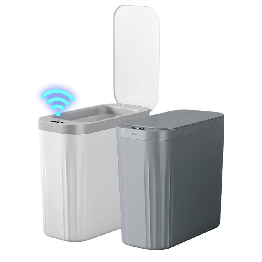 ONEKA Smart Sensor Induktion Schlanker Mülleimer Batteriebetriebener automatischer Abfallbehälter für Badezimmer Küche Büro Toilette Papierkorb Image